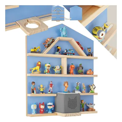 (blue) Floating Shelf Tonies Wall House Shaped Narrow Shelving Unit Childrens Toys