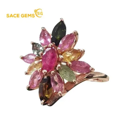 (multicolor) Sace Gems Resizable Polychrome Tourmaline Rings For Women 925sterling Silver Weddin