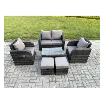 Fimous Wicker PE Rattan Outdoor Furniture Set Garden Love Sofa Coffee Table Armchair Small Foots