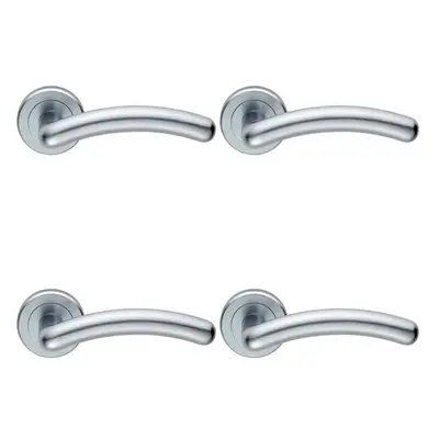 4x PAIR Arched Round Bar Handle on Concealed Fix Round Rose Satin Chrome