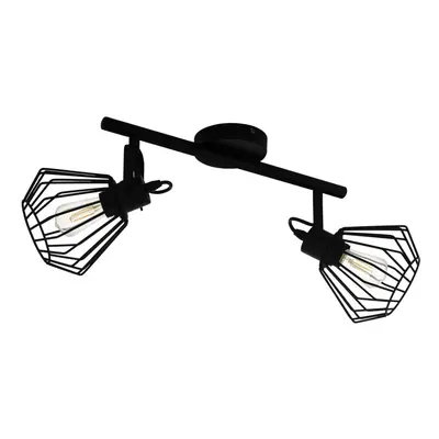 Flush Ceiling Light Spots Colour Black Shade Open Wire Frame Bulb E27 2x40W