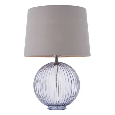 Table Lamp Smokey Grey Ribbed Glass & Charcoal Linen 40W E27 Base & Shade