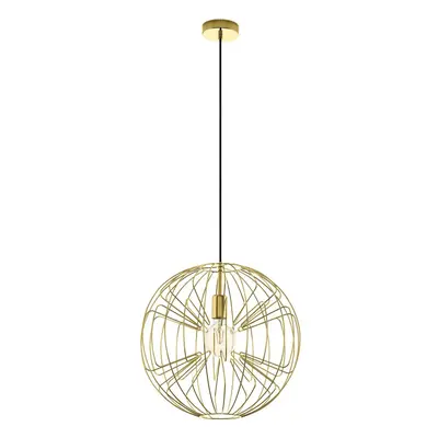 Pendant Ceiling Light Colour Brass Shade Circular Open Wire Frame Bulb E27 1x60W