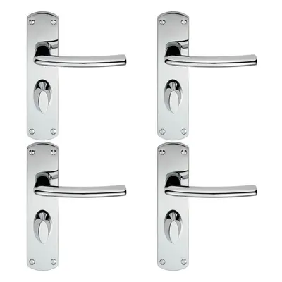 4x Curved Bar Lever on Bathroom Backplate Door Handle x 42mm Polished Chrome