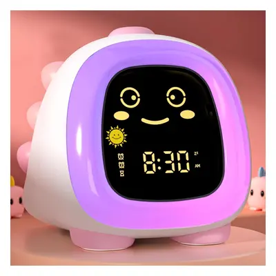 (Pink) Cute Kids Clock, Night Light for Kids with Snooze Mode Sleep Timer Dual Alarm Sleep Train