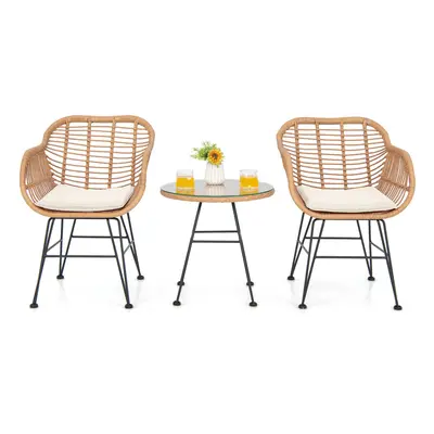 3 Pieces Patio Bistro Set Outdoor PE Rattan Armchairs Conversation Set