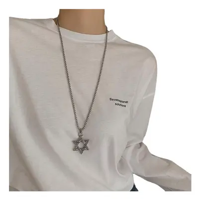 Long necklace six-pointed star hoodie necklace Hip hop sweater chain