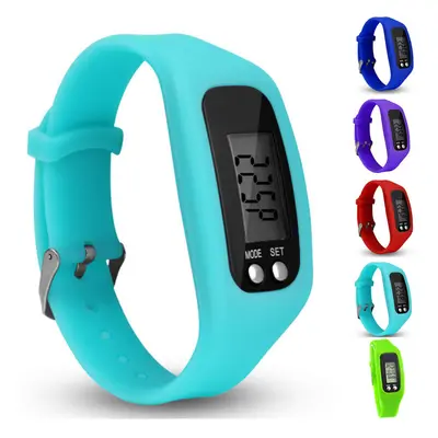 (Lake Blue) Pedometer Watch with LCD Display Step Counter Walking Running Tracker Wrist Band for