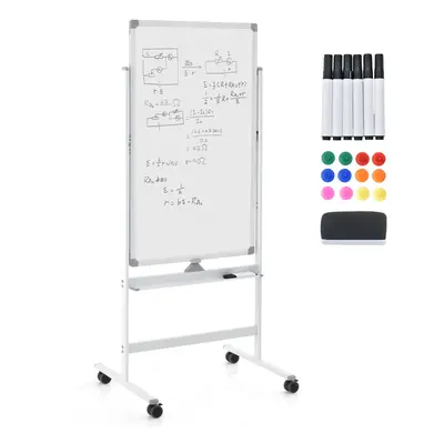 Double-Sided Magnetic Rolling Erase Board Mobile Whiteboard AdjustableW/ Marker