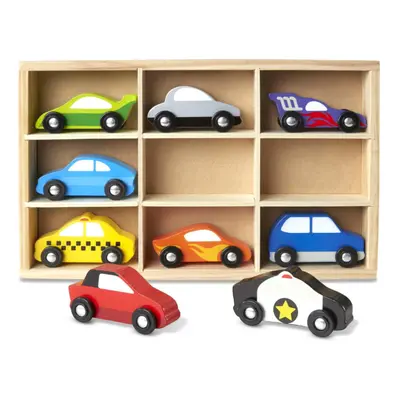 Melissa & Doug Wooden Cars Vehicle Set in Wooden Tray - Toys For Toddlers And Kids Ages 3+