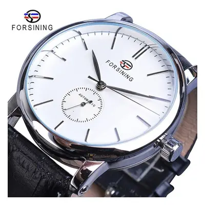 (white) Forsining Minimalist Men&apos;s Mechanical Watch Slim Dial Automatic Casual Clock Male W