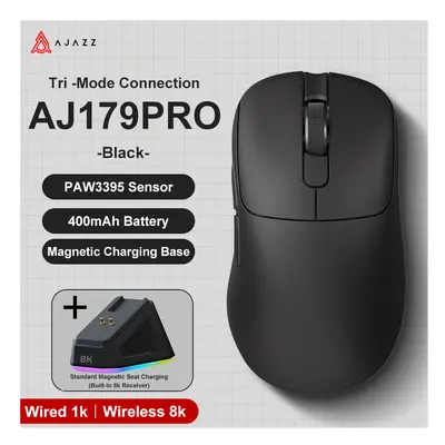 (AJ179PRO-Black) AJAZZ AJ179 PRO PAW3395 Lightweight Wired Wireless Mouse with Magnetic Charging