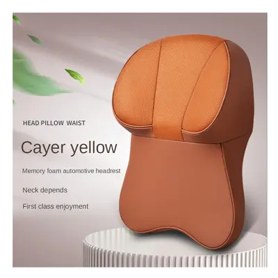 (- Cayer Yellow) New Car Pillow Set Space Memory Cotton Auto Headrest Lumbar Support