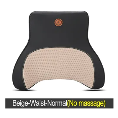 (Beige-Waist-Normal) Car Electric Massage Headrest Neck Pillow Breathable Mesh + Leather Univers