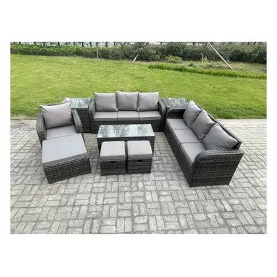 Fimous Outdoor Lounge Sofa Set Seater Rattan Garden Furniture Set with Rectangular Coffee Table 