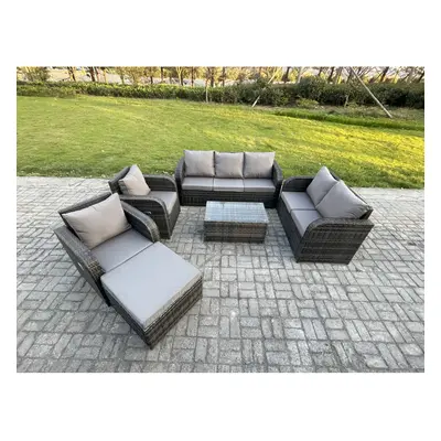 Fimous Seater Rattan Wicker Garden Furniture Patio Conservatory Sofa Set with Rectangular Coffee