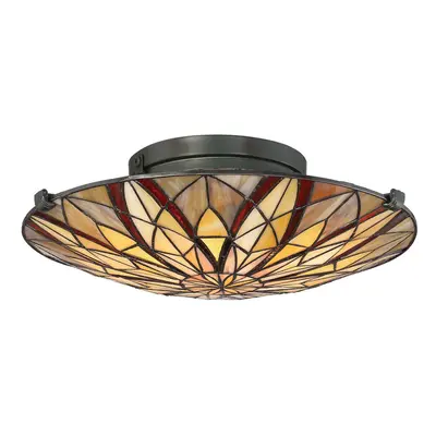 Semi Flush Light Tiffany Style Coloured Glass Uplight Valiant Bronze LED E27 60W