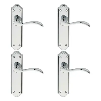 4x PAIR Curved Door Handle Lever on Latch Backplate x 45mm Polished Chrome