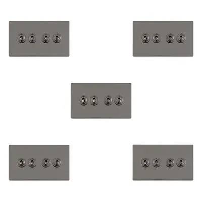 5 PACK Gang Quad Retro Toggle Light Switch SCREWLESS BLACK NICKEL 10A Way