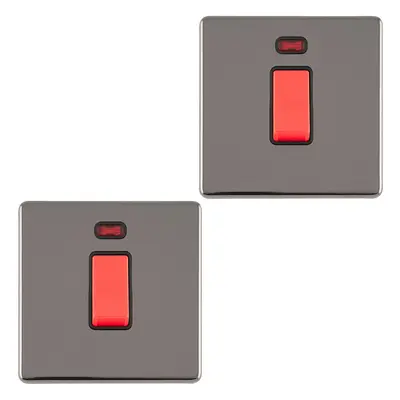 2 PACK Gang Single 45A DP Cooker Switch & Neon SCREWLESS BLACK NICKEL Rocker