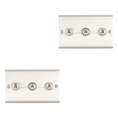 2 PACK Gang Triple Retro Toggle Light Switch SATIN STEEL 10A Way Wall Plate