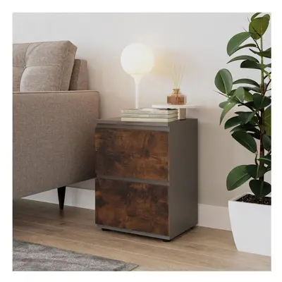 (Grey Carcass + Rustic Brown Drawers) Drawer Wooden Bedside Cabinet No Handle Drawer Storage