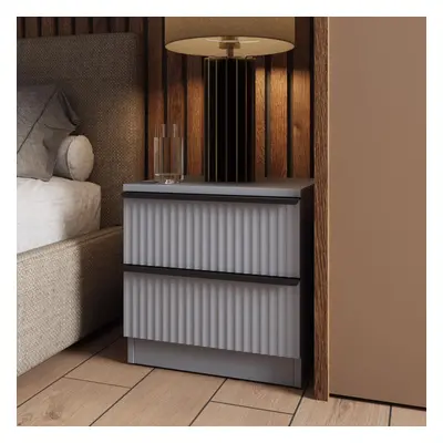 FWStyle Ripple Effect Drawer Dark Grey Bedside Table Chest