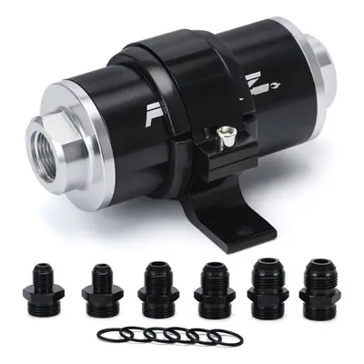 58mm Micron Inline Fuel Filter W/ 6an 8an 10an Adapter Fittings & Fuel Filter Mounting Bracket U