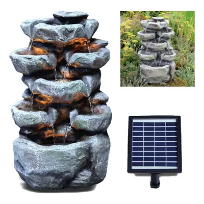 (SOLAR ROCK FOUNTAIN) GEEZY Solar LED Statues Home Decoration Outdoor Garden Water Features Foun