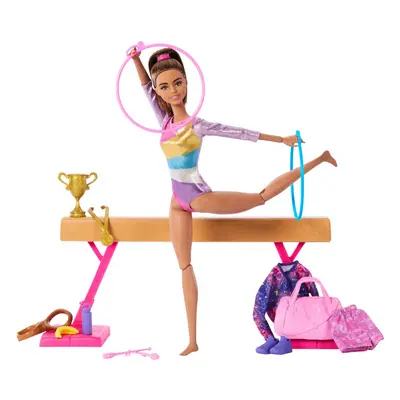 Gymnastics Doll & Accessories, Playset with Brunette Fashion Doll, C-Clip for Flipping Action, B