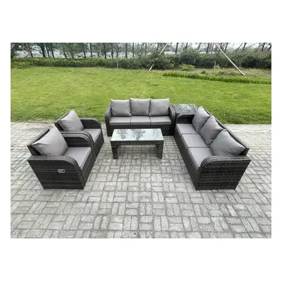 Fimous Wicker PE Rattan Sofa Set Outdoor Patio Garden Furniture with Reclining Chair Coffee Tabl