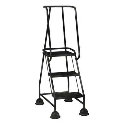 3 Tread Mobile Warehouse Steps BLACK 1.43m Portable Safety Ladder & Wheels