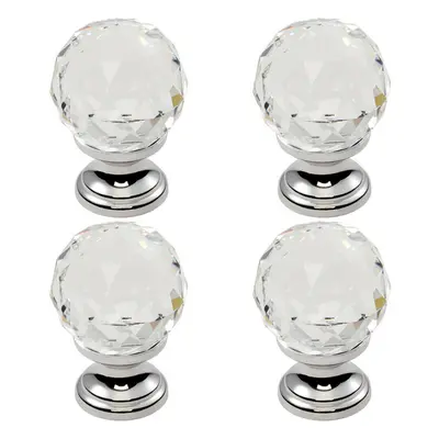 2x Faceted Crystal Cupboard Door Knob 35mm Dia Polished Chrome Cabinet Handle