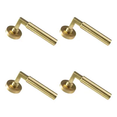 4x PAIR Straight Round Bar Handle on Round Rose Concealed Fix Satin Brass