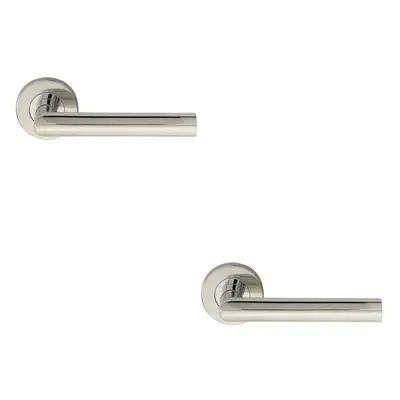 2x PAIR Straight Mitred Bar Handle on Round Rose Concealed Fix Polished Steel