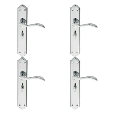 4x PAIR Curved Handle on Long Bathroom Backplate x 45mm Polished Chrome