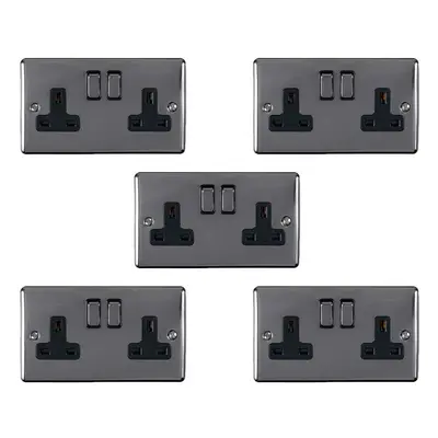 5 PACK Gang Double UK Plug Socket BLACK NICKEL 13A Switched Power Outlet