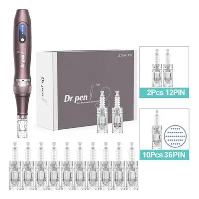 (A10+10Pcs 36PIN) Dr.pen A10 Wireless Micro Needle Pen With 12pcs Cartidges Derma Rollers Scar A