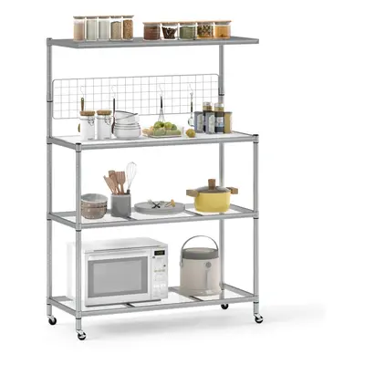 Bakers Rack on Wheels 4-Tier Coffee Bar Table With Shelves-Silver