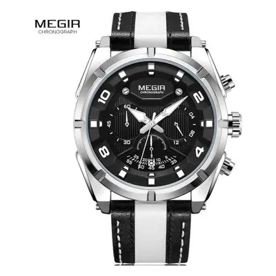 Megir Outdoor Sports Quartz Watches Men Top Luxury Brand Chronograph Leather Waterproof Wristwat