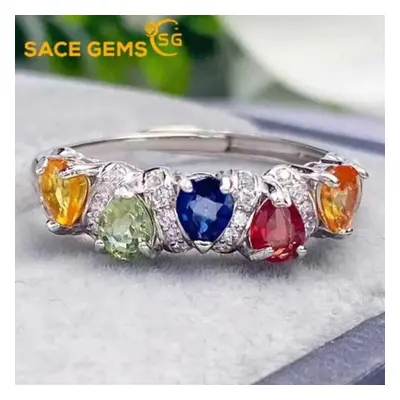 (multicolor, Open) Sace Gems Sterling Silver 2*2.5mm Natual Colourful Sapphire Rings For Women E