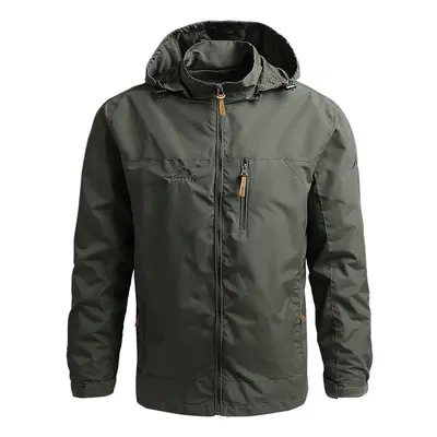 (army green, 5XL) Men Windbreaker Winter Waterproof Camping Jacket Hooded Zip-Up Military Jacket