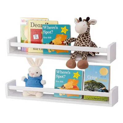 (60cm(Set of 2), White,wood) Nursery book shelf, Set of White Floating Shelves Solid Natural Woo