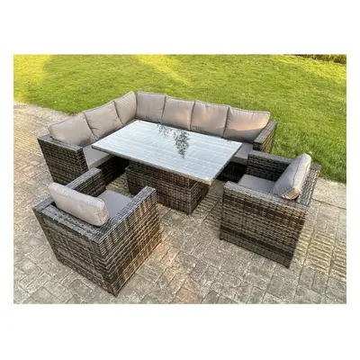 Fimous Outdoor Rattan Garden Furniture Sofa Set Rising Adjustable Dining Or Coffee Table Chairs 