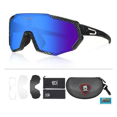 (carbon fiber black) Queshark Cycling Glasses Polarized Sports Sunglasses Men Women With Interch