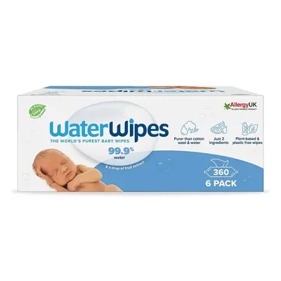 WaterWipes Original Plastic Free Baby Wipes, Count (6 packs), 99.9% Water Based Wet Wipes & Unsc