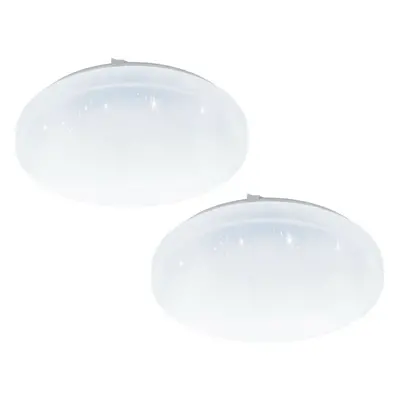 2 PACK Flush Ceiling Light White Shade White Plastic With Crystal Effect LED 12W