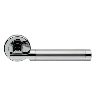 PAIR Round Bar Handle on Chamfered Edged Round Rose Satin & Polished Chrome