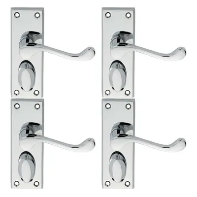 4x PAIR Victorian Scroll Handle on Privacy Backplate x 43mm Polished Chrome