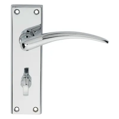 PAIR Slim Arched Door Lever on Bathroom Backplate x 43mm Polished Chrome